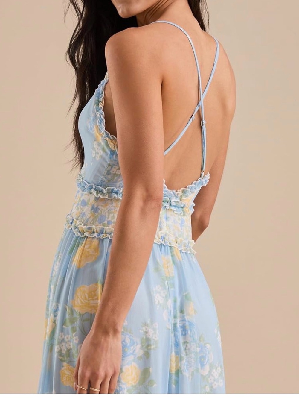 Altar'd State - Light Blue Floral Spaghetti-Strap Maxi Dress, size xl - Picture 3 of 11